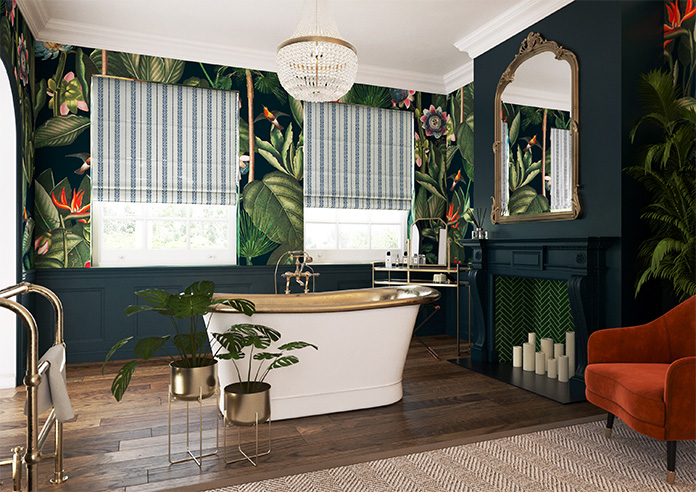 Laurel Stripe, Royal - Motorised Roman Blind - Image 6